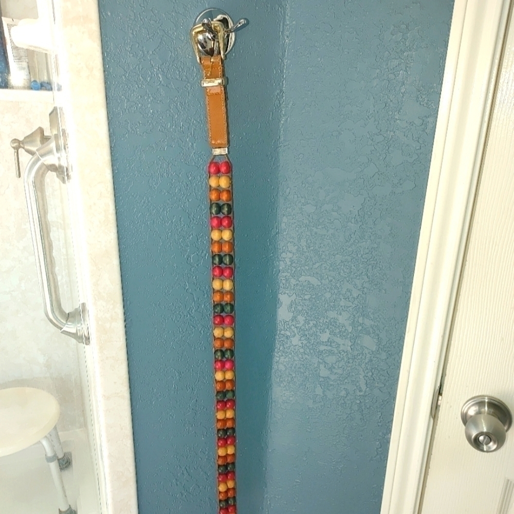 Vintage 80's Belt Multicolored Beaded Retro Buckle Belt EUC